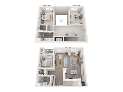 Floor plan for 2 beds, 2 baths, 1744 sqft